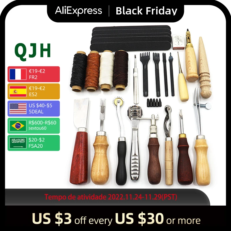 DIY Leather Craft Tools Kit Hand Stitch Stitching Punching Carving Work Saddle Leather Craft Accessories Hand Tool Kits