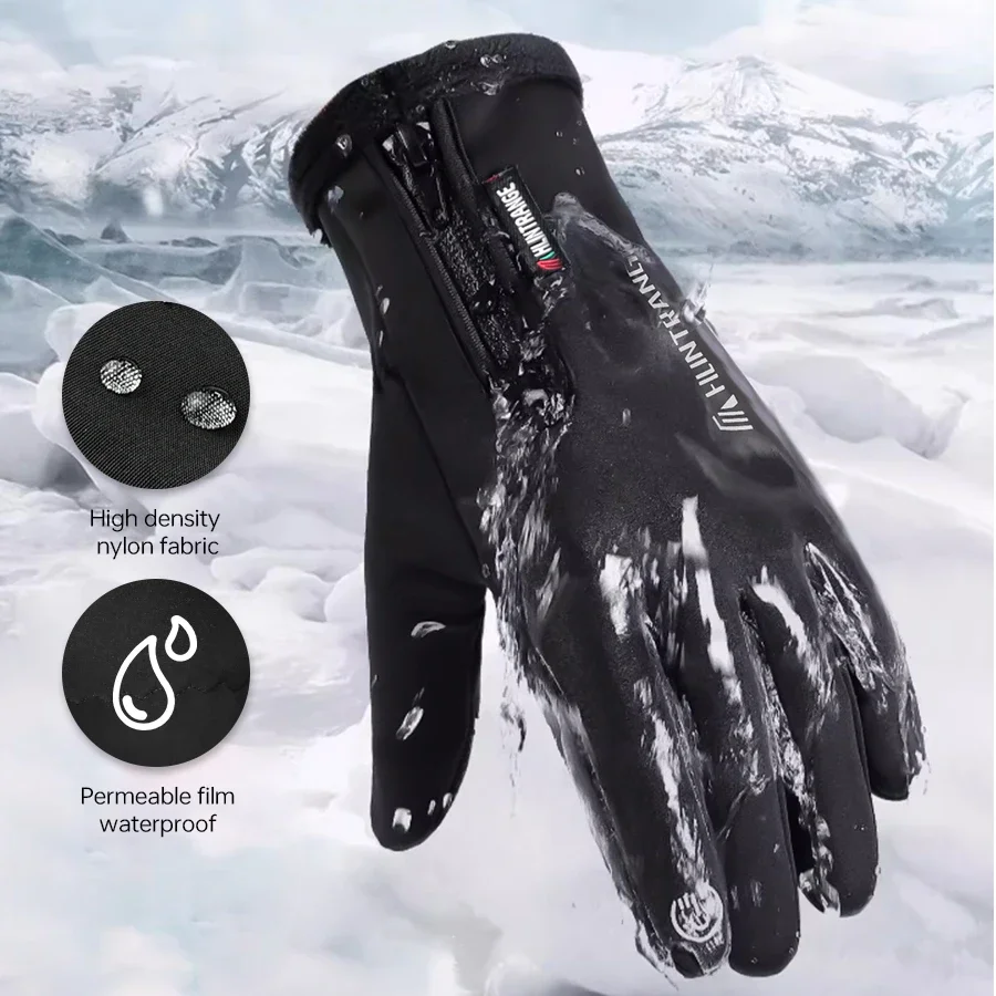 Winter Heated Gloves Unisex Waterproof Windproof Cold Gloves Snowboard Moto Ski Riding Driving Warm Touchscreen Zipper Gloves 4
