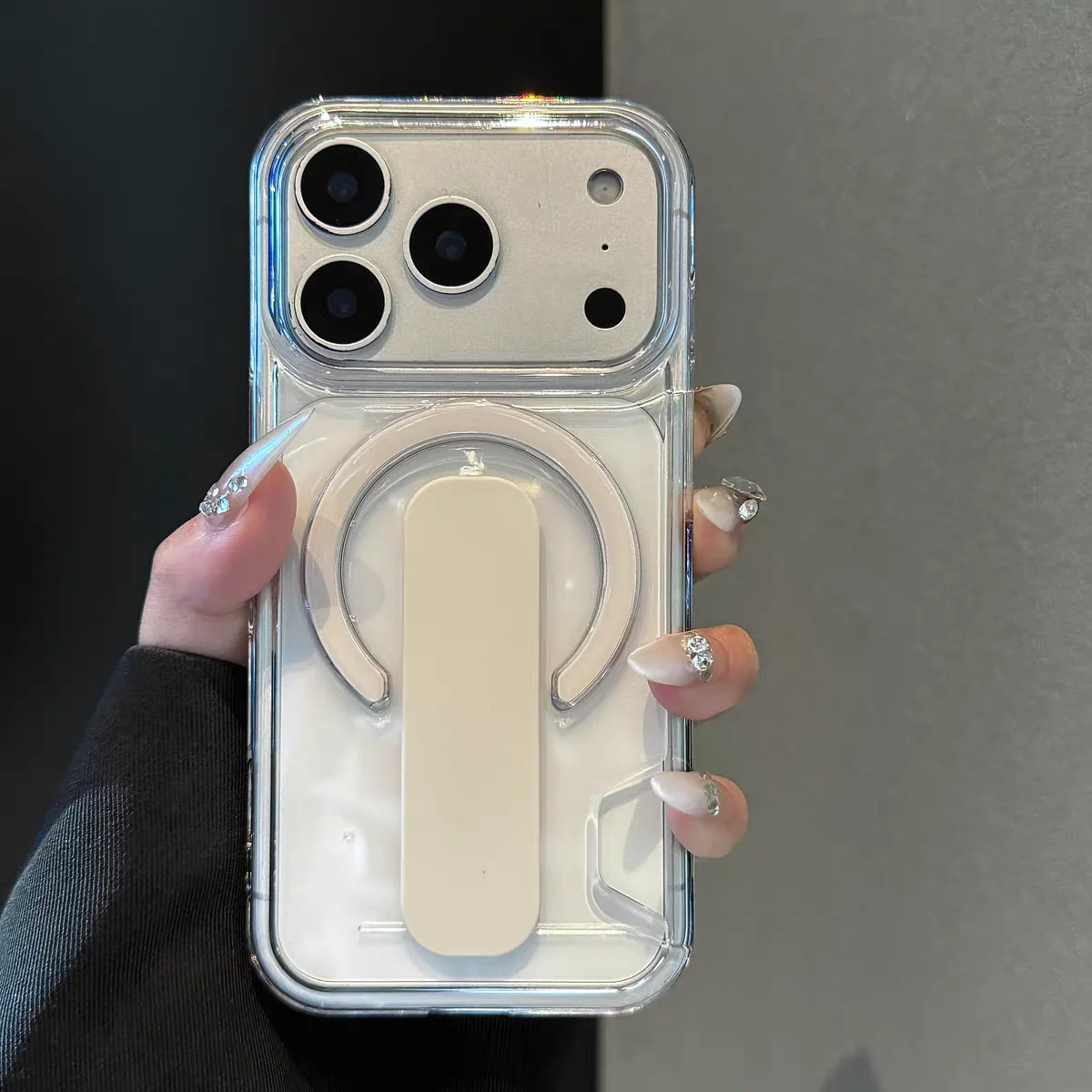 Premium HD Clear Card Holder Bracket with Magnetic Charging and Shockproof Acrylic Cover