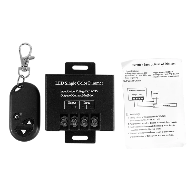 

30A Single Channel Led Dimmer Controller With 3 Key Wireless Rf Remote Control For Single Color 5050 3528 Led Striplight