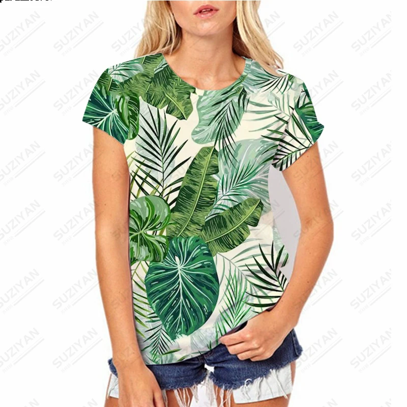 

Summer Fashion New Loose Fit Women's ShortSleeve T-shirt Leaf 3D Printing Women's Short Sleeve Casual Hawaiian Style Women's Top