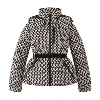 Women's Winter Hooded High Waist Padded Sport Parkas Coats with Belt 2