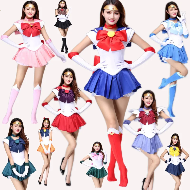 

Anime Cosplay Sailor Moon Usagi Tsukino Crystal Dress outfits Costume Halloween Party Kid Child Adult Women Plus Size