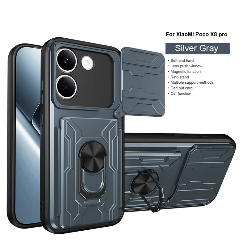Armor Shockproof Phone Case with Lens Protector and Card Slot Holder - Durable Back Cover