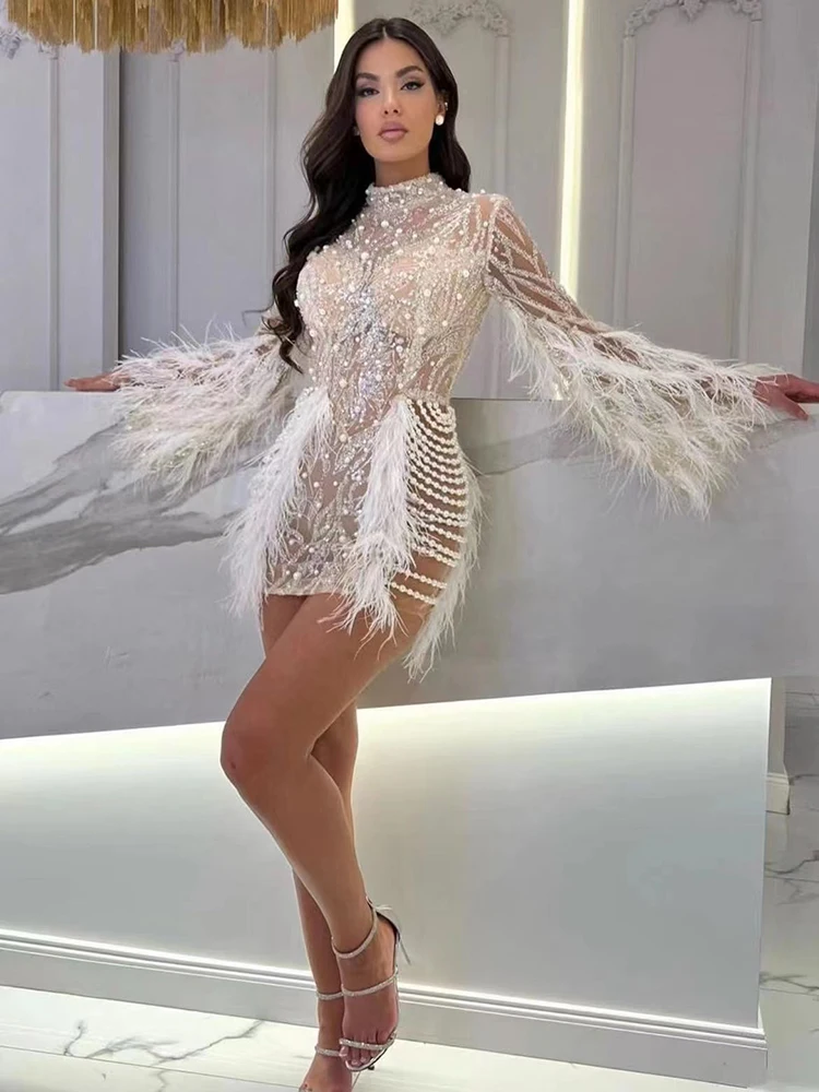 VC Luxury Dress For Women Elegant And Pretty Feathers Sequins