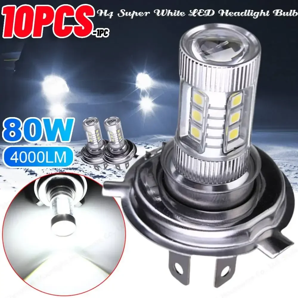 White LED Headlight Bulb H4 6000K High Low Beam IP67 Waterproof