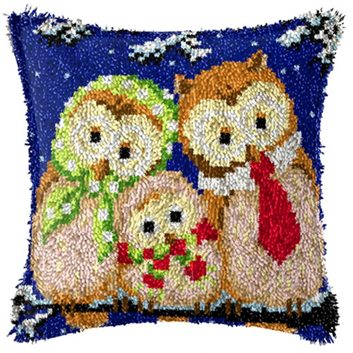Owl Series Latch Hook Kit Knot Pillow Package Cartoon Animal Cat Embroidery Latch Hook Kit Cushion Pillowcase Set DIY