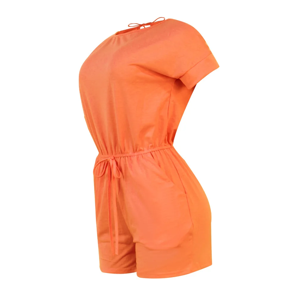 Plus Size Women Jumpsuits O Neck One Piece Outfit 2022 Summer Solid Jumpsuits Lady Wholesale Clothes Fashion Short Pants