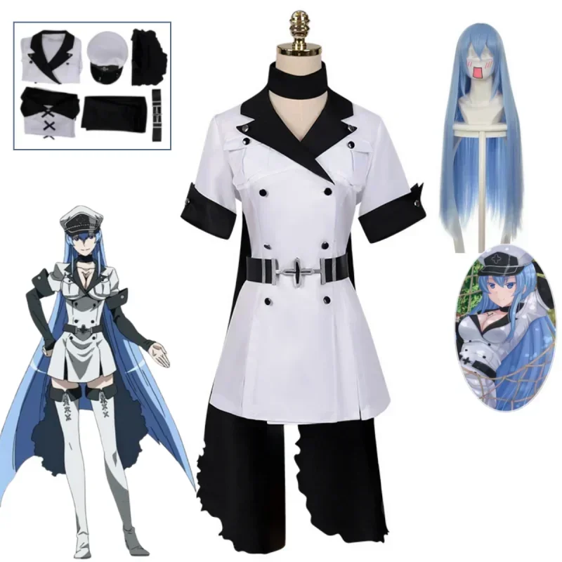 

Akame Ga KILL! Костюм для косплея из аниме «Империя Esdeath», комикс, униформа общего назначения с шапкой, париком, носками, костюм на Хэллоуин