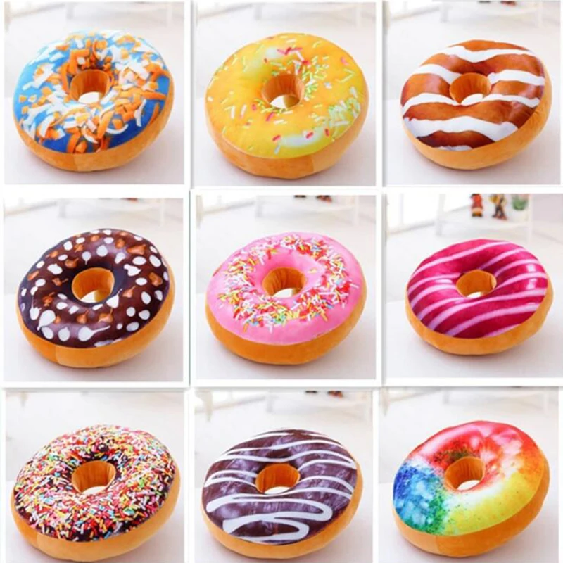 New Plush Soft Donut Doughnut Food Back Cushion Pillow Saddle Car Set Kids  Gift