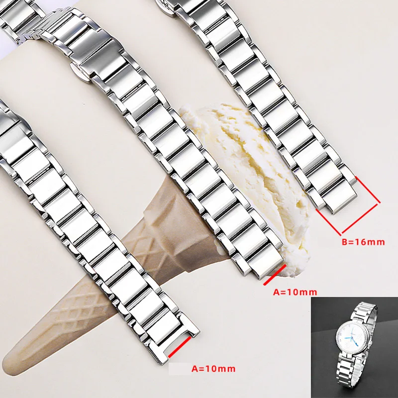 

Stainless Steel Watchband For GC Fi-yta Heartstring LA8402 / 8406 Casio SHE-3034 Men's Women's Notch Convex 16*10mm Metal Strap