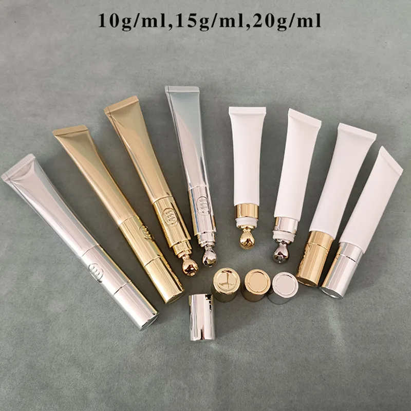 소프트 호스 및 튜브 금속 마사지 헤드 아이 크림 에센스 튜브, 화장품 용기, 빈 병 로션 튜브, 10ml, 15ml, 20ml
