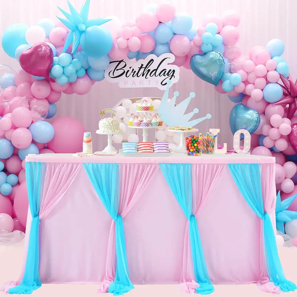 Decorative Table Skirt Pink Blue 2 Color Tulle Tablecloth for Baby Shower Birthday Party Wedding Decor Hot Sale