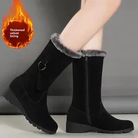 Winter New Arrival Korean Style Women's Fleece-Lined Thickened Mid-Calf Warm Flat Bottom Side Zipper Snow Boots Rubber Material - Image 3