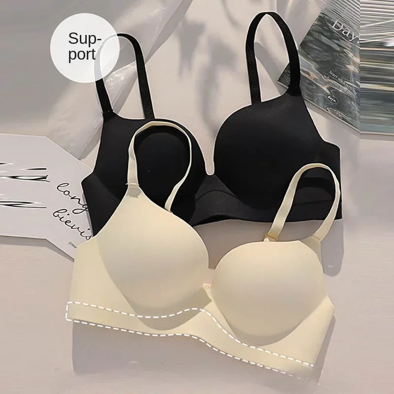 

Women Gathered Seamless Lingerie Solid Small Breast Wireless Push Up Bra One Piece Thickened Comfortable Anti Sagging Invisible