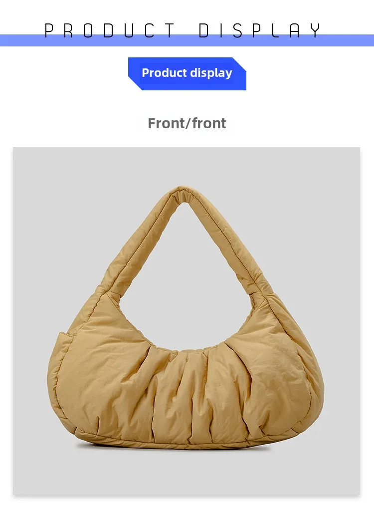Shoulder Bag Women Padded Crescent Quilted Lightweight Nylon Handbag_voghion.com