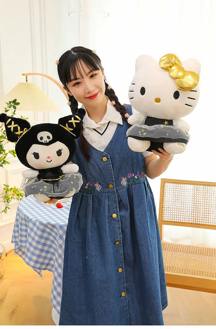 Hello Kitty Plush Doll Toy Cartoon Cute Anime Black Gold Kuromi Luxury Sleeping Pillow Doll Girls Birthday Gift