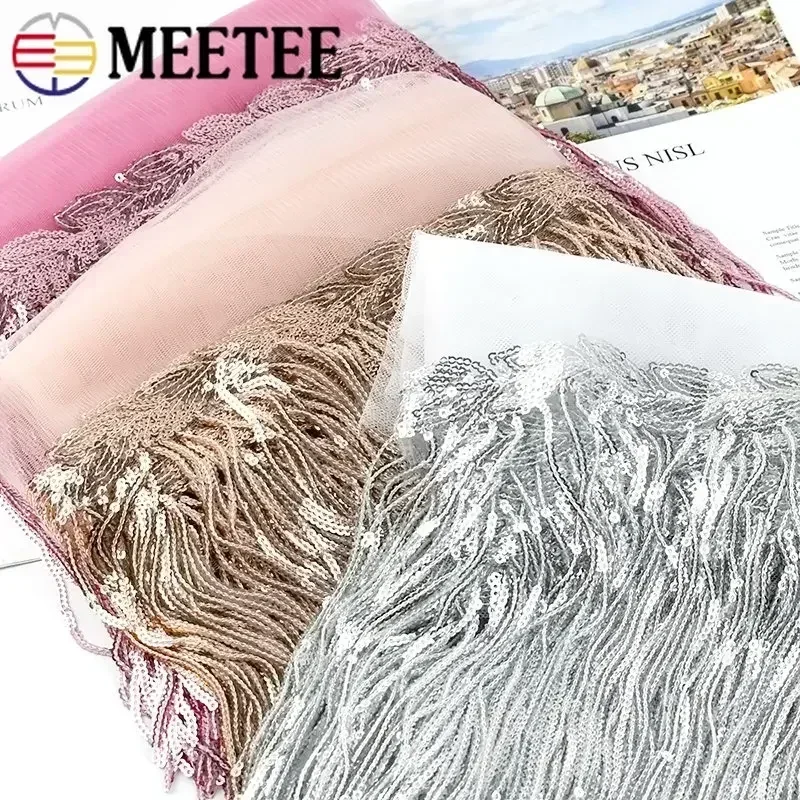 1/2/3Yards Meetee 20cm Sequin Fringe Tassel Lace Trim Glitter Ribbon DIY Dance Performance Clothing Decoration Sewing Material images - 6