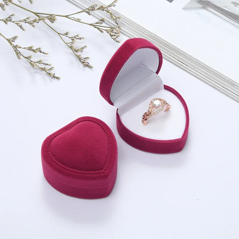 Velvet Heart Shaped Ring Box Earrings Jewelry Packaging Gift Box Proposal Engagement Wedding Ring Box Jewelry Counter Display