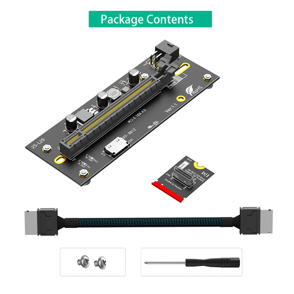 M.2 M-Key 2230/2280 zu PCIe 4.0 X16 mit Oculink SFF-8612/8611 Verlängerungskabel als externe Grafikkarte PWR ATX 6PIN/ATX 24PIN – Detail 8