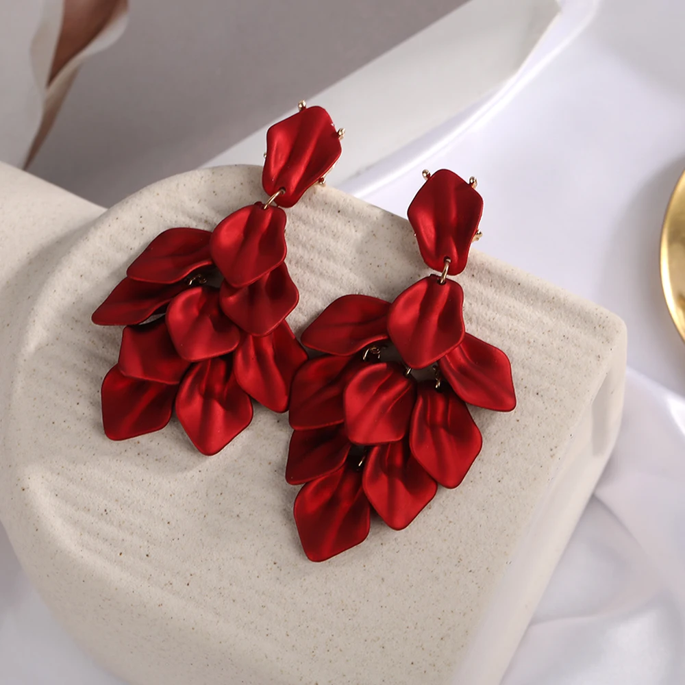 Petal Tassel Clip Earrings For Women