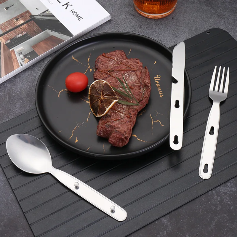3Pcs Portable Stainless Steel Tableware Fold Knife Fork Spoon Utensil Set Travel Outdoor Dinnerware Camping Cooking Flatware