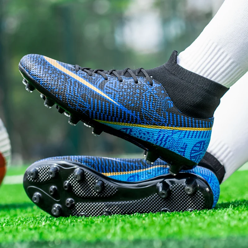 Football Shoes Men's High Ankle AG Sole Outdoor Cleats Football Boots Turf Soccer Cleats Kids Women Long Spikes Chuteira Futebol Sneakers