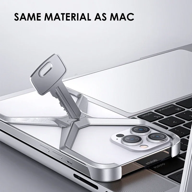 Aluminum Alloy Rimless X Type Phone Case For iPhone 14 15 Pro Max Metal Heat Dissipation Removable Armor Shockproof Cover Funda