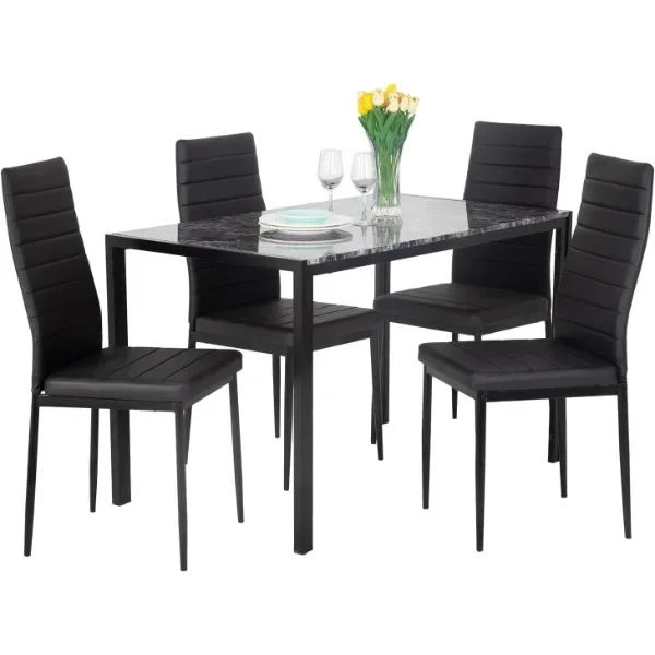 

PayLessHere Dining Table and Chairs Set,Modern Rectangular Marble Table top with 4 Chairs PU Leather for Dining Room and Kitchen