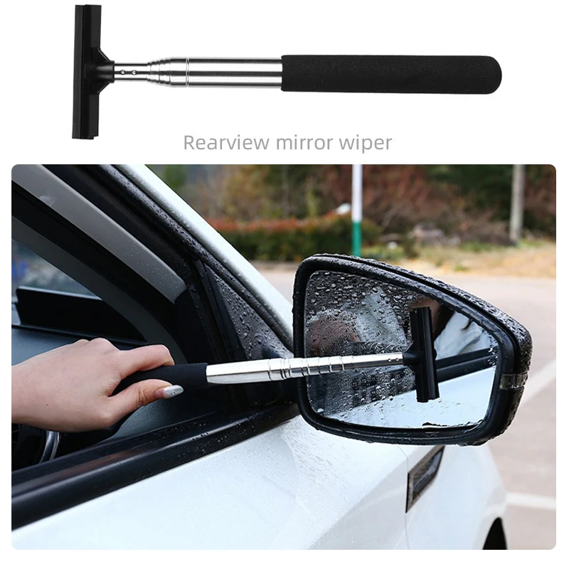 Extendable Car Rearview Mirror Wiper Telescopic Car Mirror Wiper Long Handle Car Cleaning Tool Rearview Mirror Glass Defogger