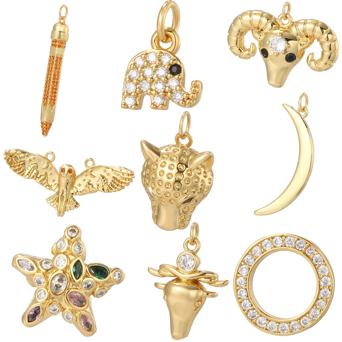 귀여운 코끼리 새 부적, 쥬얼리 제작 용품, 달 Diy 팔찌 목걸이 귀걸이 액세서리, 골드 컬러