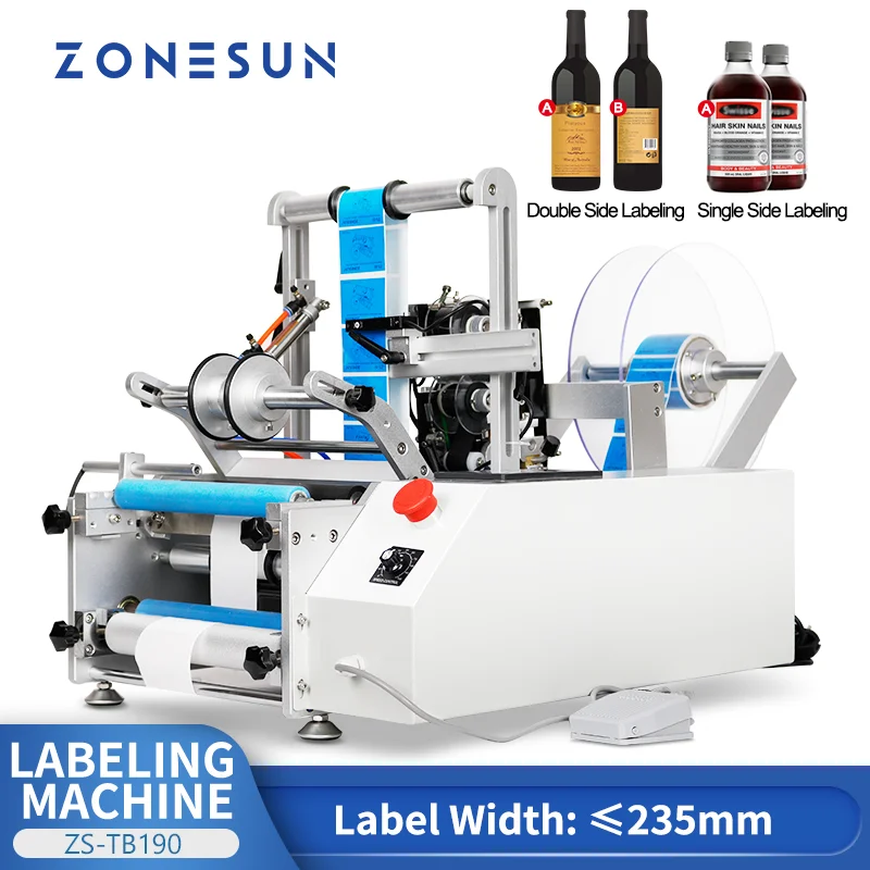 

ZONESUN Round Bottle Double Side Labeling Machine Automatic Plastic Tin Can Glass Bottle Sticker Labeller ZS-TB190