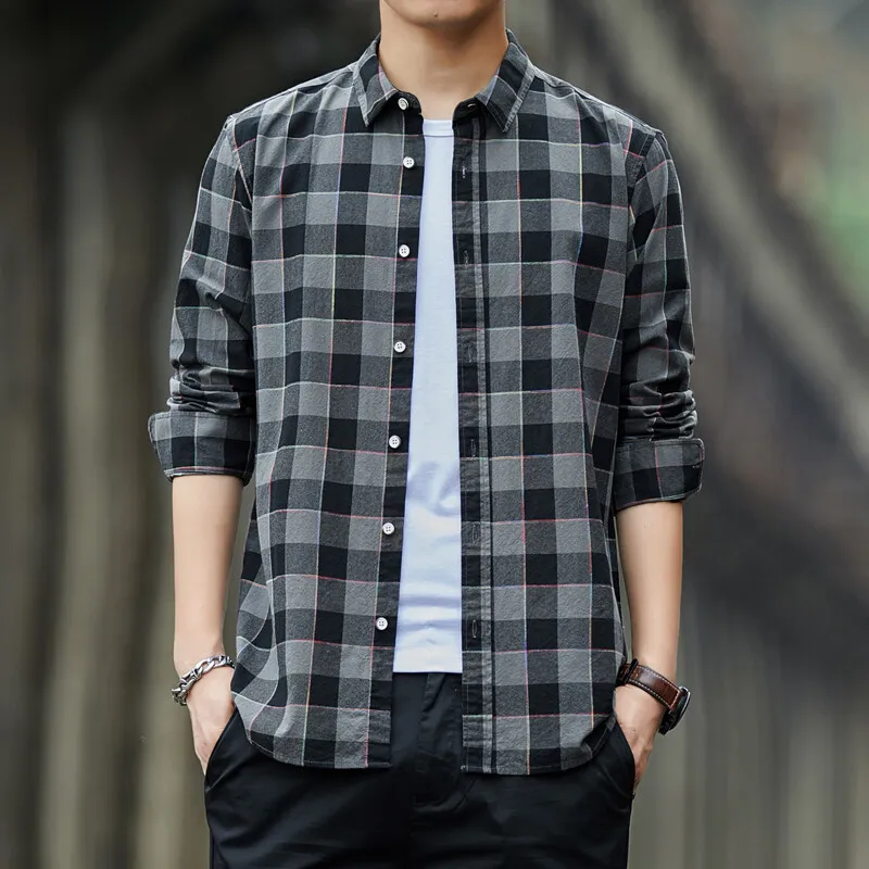 Spring Autumn Men's Turn-down Collar Plaid Button Long Sleeve Cardigan Coats Shirt Fashion Casual Formal Office Lady Tops
