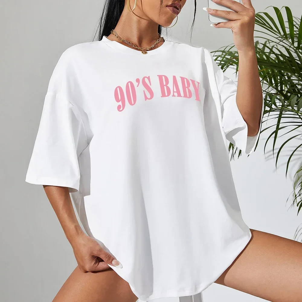 90's Baby Creativity Letter T-Shirts for Women Funny Oversize Tops Street Hip Hop Clothing All-math Female Short Sleeve 3