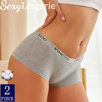FINETOO 2 Pz/set Donne Mutandine di Cotone Boxer Femminile Boyshort Vita Bassa Lettera Logo Sport Biancheria Intima Delle Signore Pantaloni Intimo Lingerie 1