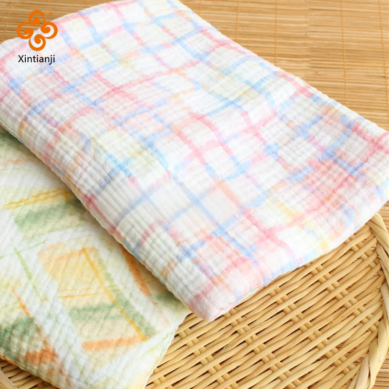 Double Layer Gauze Cotton Fabric with Rainbow Grid Pattern - Soft and Versatile