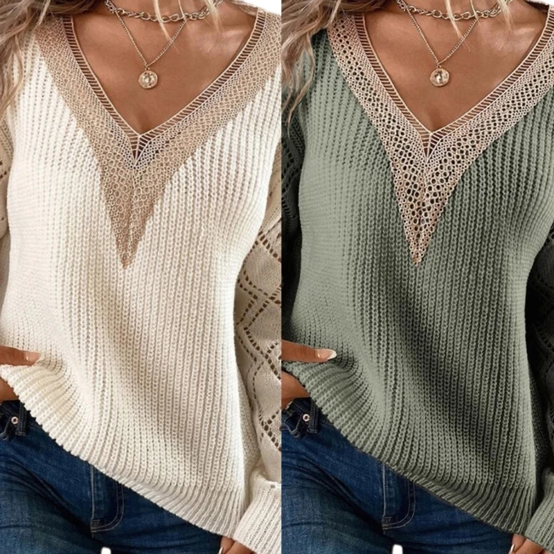 

Women Loose V-Neck Hollow Short Slouchy Pullover Solid Color Work Shirt Sweater Dropship