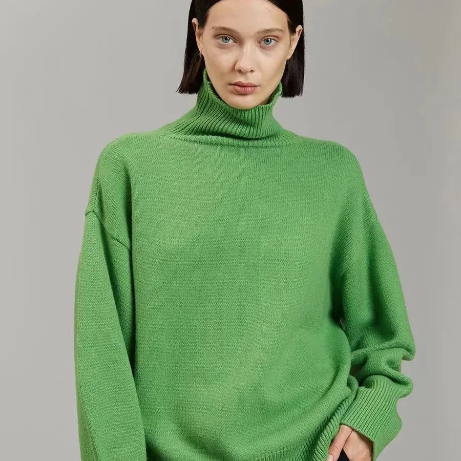 New Fall 2024 Woolen Sweater Turtleneck Jumper Languid Style Thread Knit Slim High Quality Sweater