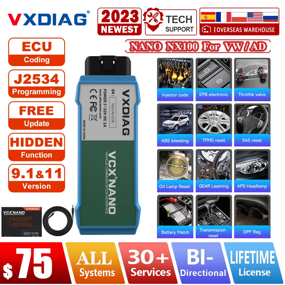 

VXDIAG VCX NANO For VW OBD2 Car Diagnostic tool WIFI/USB Code Scanner Auto full systems Diagnosis ECU programming J2534 Protocol