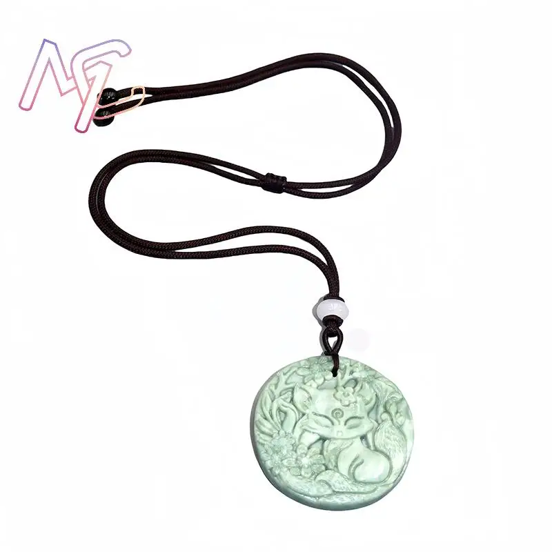 Natural Real Jade Fox Pendant Necklace Gemstones Accessories Luxury Carved Jewelry Vintage Stone Talismans Designer Gift