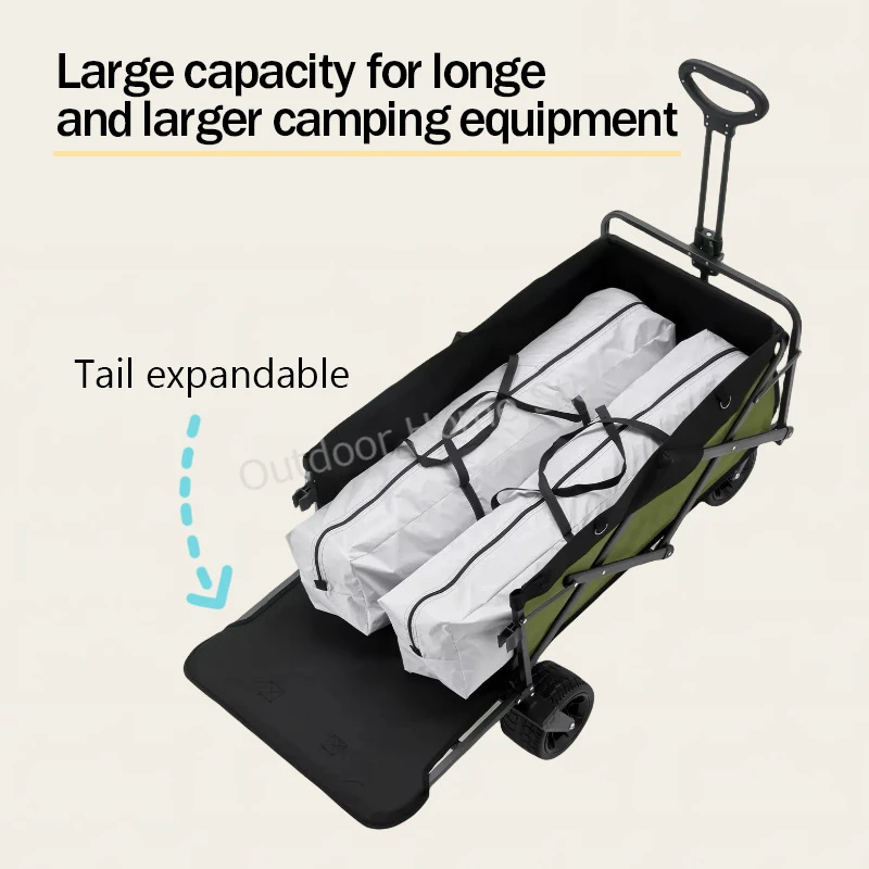 Chariot pliant portable extérieur, chariot à bras réglable multifonction, chariot de camping, plage, pique-nique, grande capacité