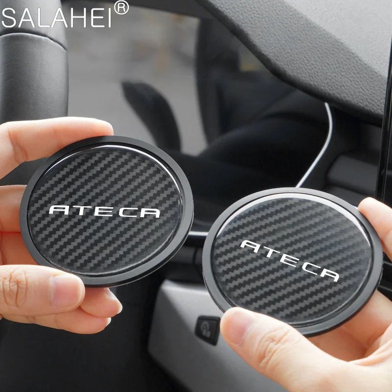 2Pc carbon fiber car coaster water cup slot non-slip pad mat for Seat Ibiza Leon Toledo Ateca Arona Cordoba Altea Alhambra Arosa cup holder coasters car coaster pads