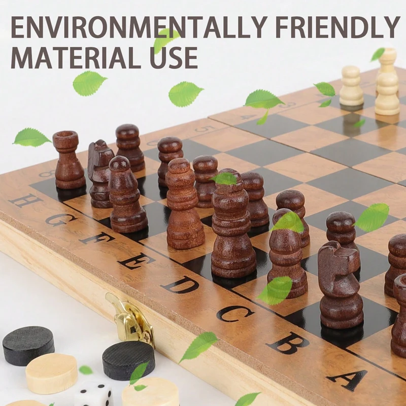 3 in 1 Chess Board Folding Wooden Portable Chess Game Board Wooden for Adults Gift(Chess + Checkers and Backgammon) board game wooden chess foldable chess board table games folding chess board