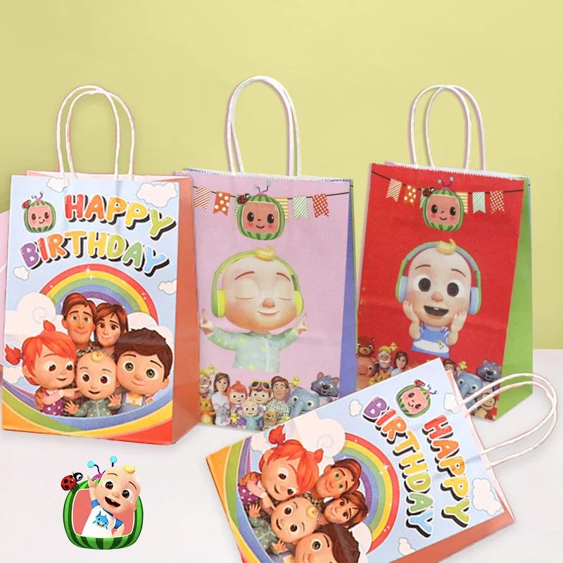 Cocomelons Party-Geschenktüten-Set, niedliches Cartoon-Set für Jungen und Mädchen, Geburtstagszubehör, Handgepäck, Aufbewahrungstasche, Süßigkeiten, Kekse, Verpackung, Ornament