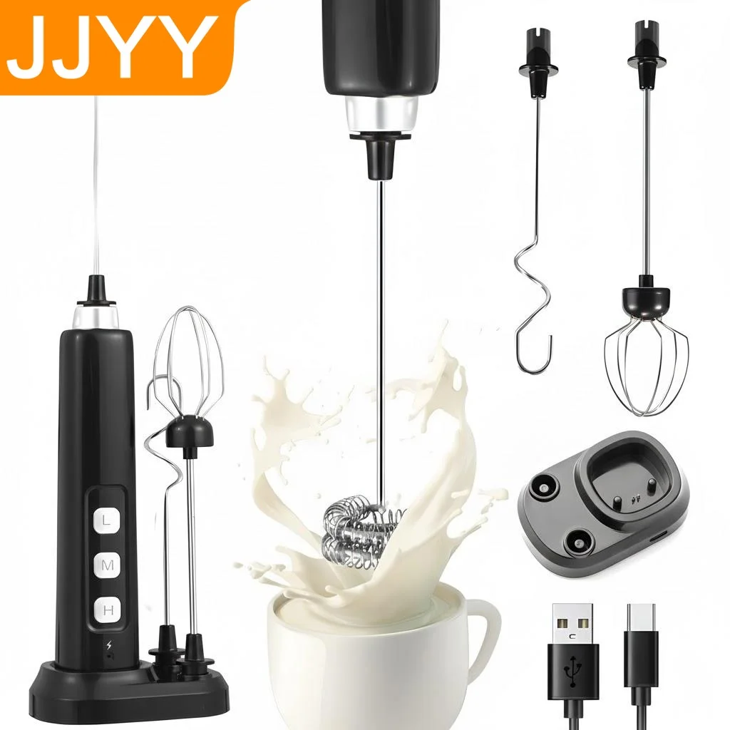 Rechargeable 3-Speed Handheld Milk Frother and Multi-Functional Electric Mixer with Baking Attachments