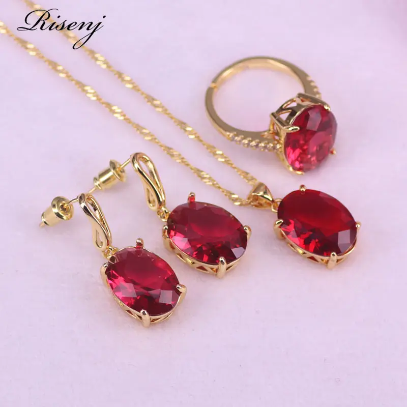Big Oval Square Rose Red Rose Gold Costume Jewelry For Women Adjustable