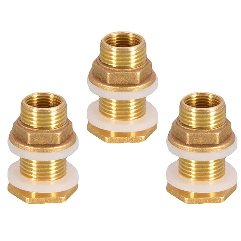 Solid Brass Bulkhead Fitting, 3 Sets 3/8 Inch Female 1/2 Inch Male