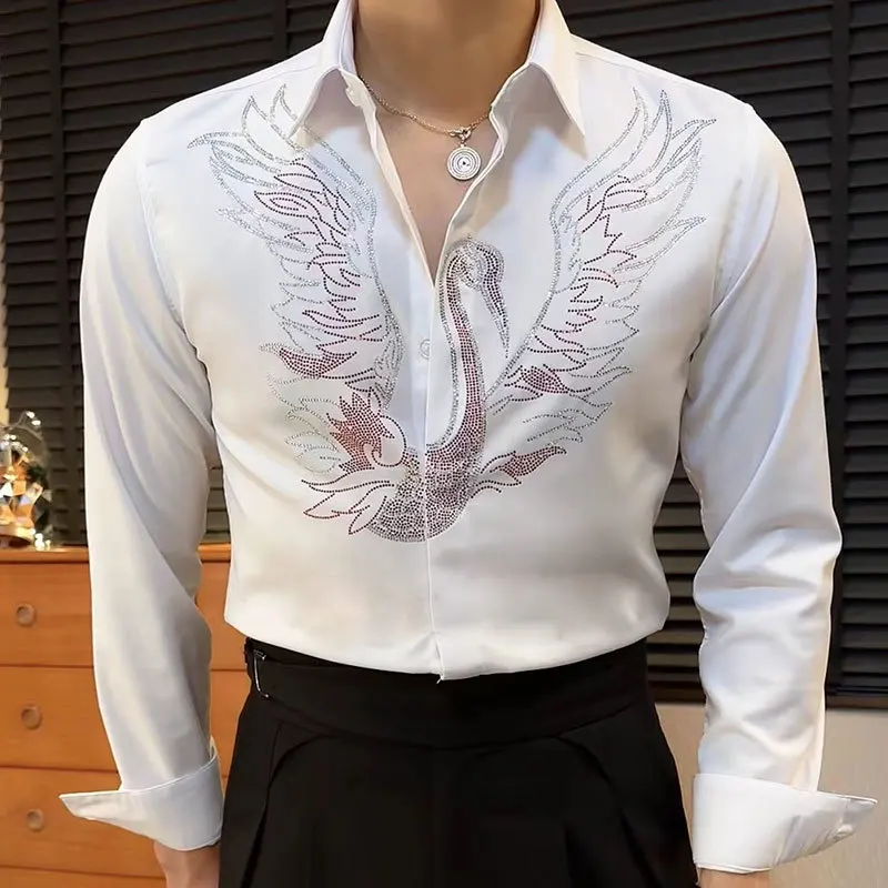 

Animal Shirt Camiseta Masculina Fall Shirts For Men Social Club Outfits High Quality Fashion Hot Diamond Print Shirt Men