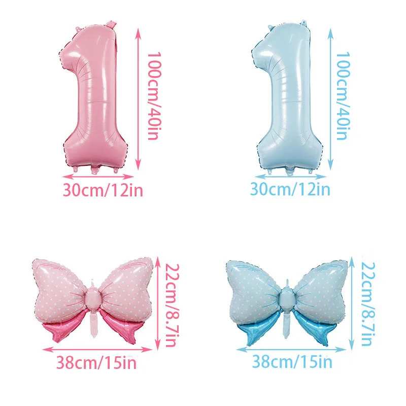 1Pc Large 32inch Number Pink Blue Foil Balloon With Bow 1-9 For Kid Boys Girls Birthday Party Baby Shower Decorations Balloon