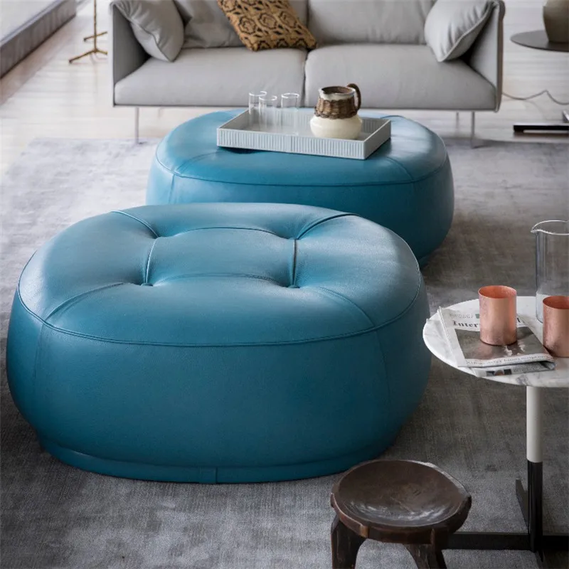 

Customized Round Leather Sofa Stool Shopping Mall Store Living Room Coffee Table Foot Cloakroom Rest Changing Shoes Furniture